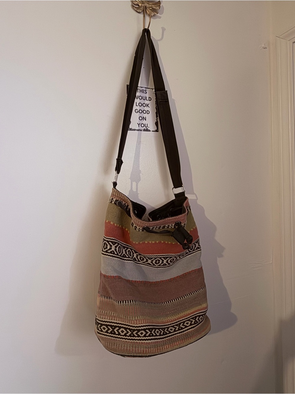 VTG Y2K Boho Stripe Canvas Bucket Bag - Multicolor